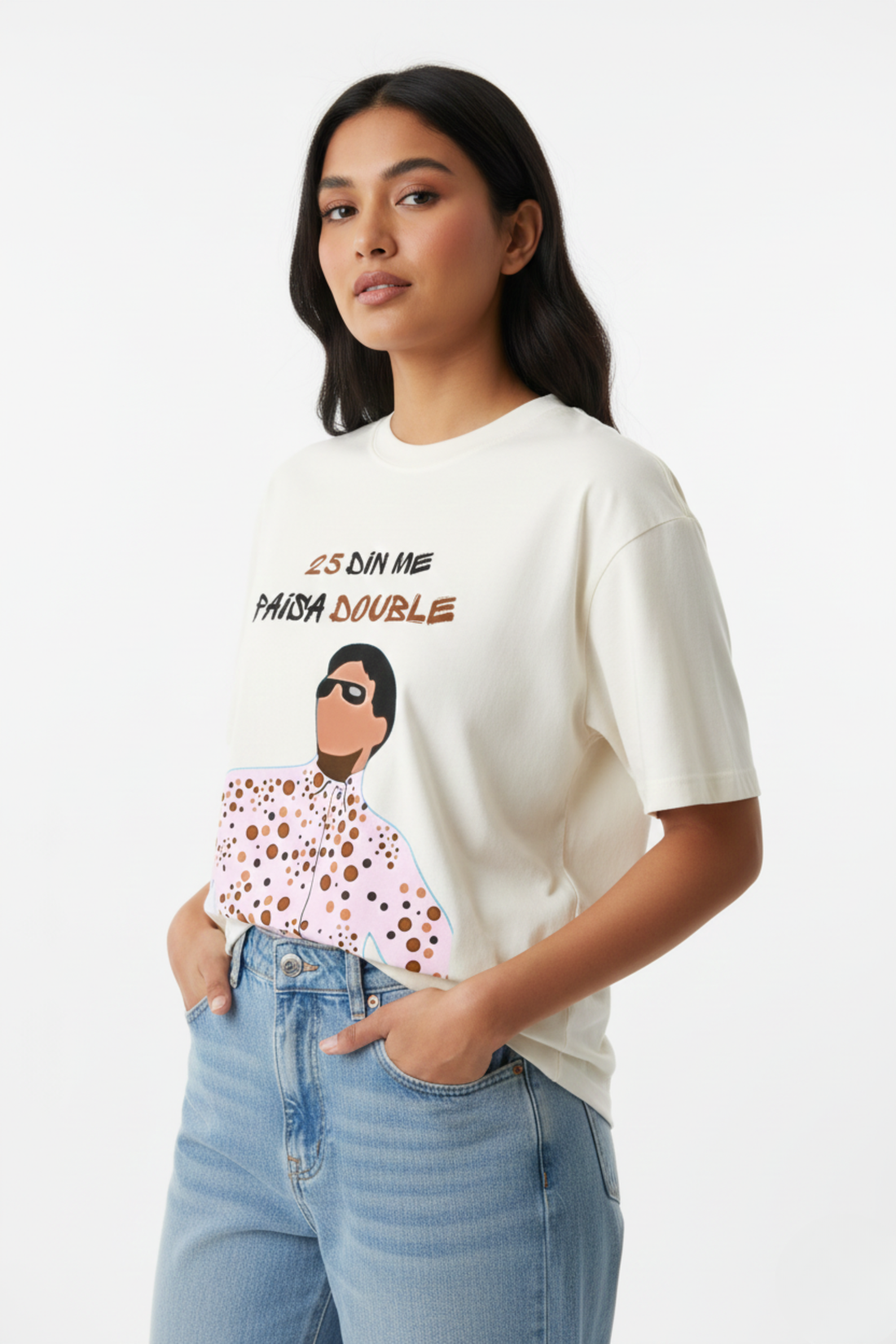25 Din Mei Paisa Double: Oversized Premium T-shirt | White